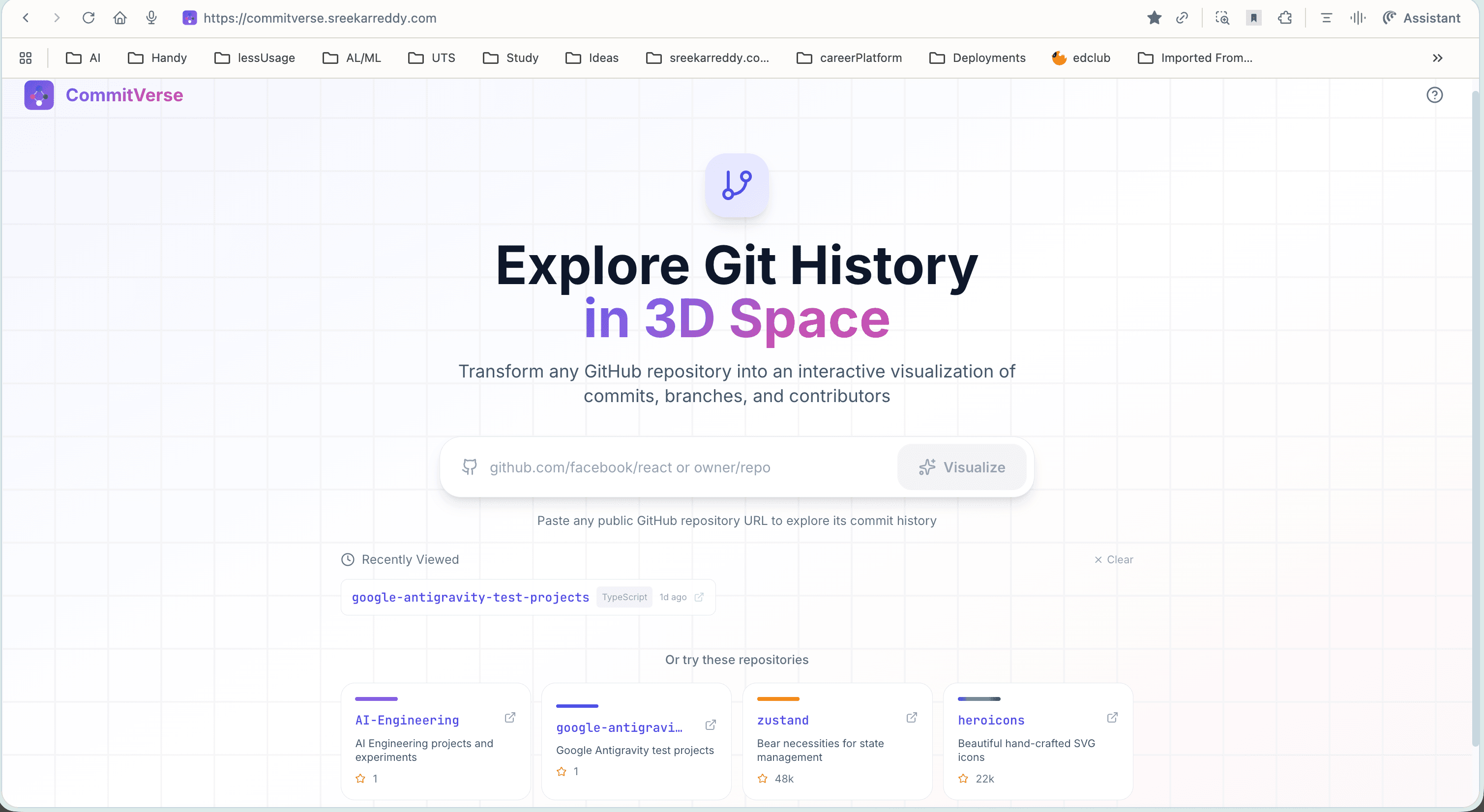 CommitVerse – 3D Git Repository Visualizer Cover